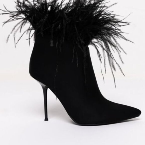 AZALEA WANG RUFFLE YOUR FEATHERS STILETTO BOOTIE IN BLACK - Picture 6 of 9